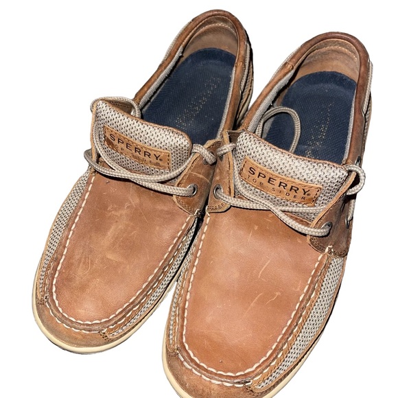 Sperry Leather Top Sider Boat Shoe Men’s Size 9.5M Two Tone Brown Tan - Picture 2 of 10